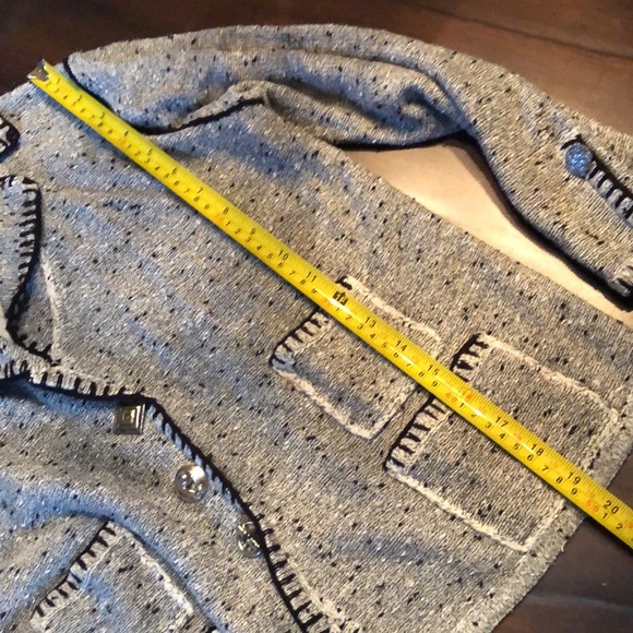 Barbara Katz Classic soft tweed quad pocket stitch trim boho button down sweater - Picture 13 of 13